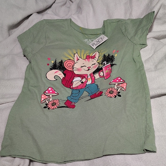 The Children's Place Other - The Children's Place Sage Green Cat Hiker Graphic Tee with Pink Accents